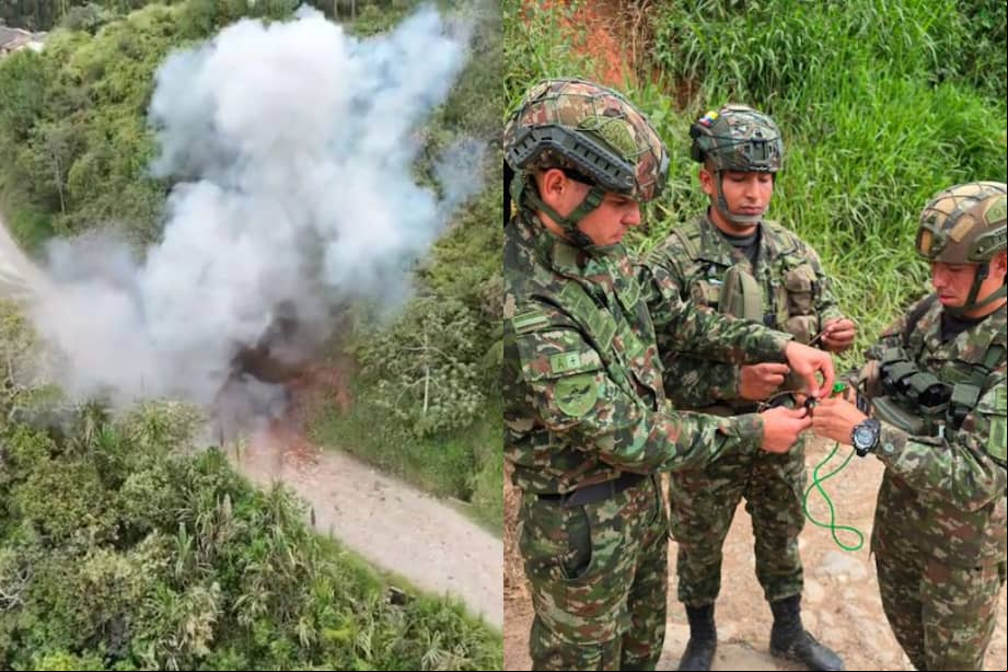 Detonación controlada de explosivos en el Cauca, por parte de la Tercera División del Ejército.