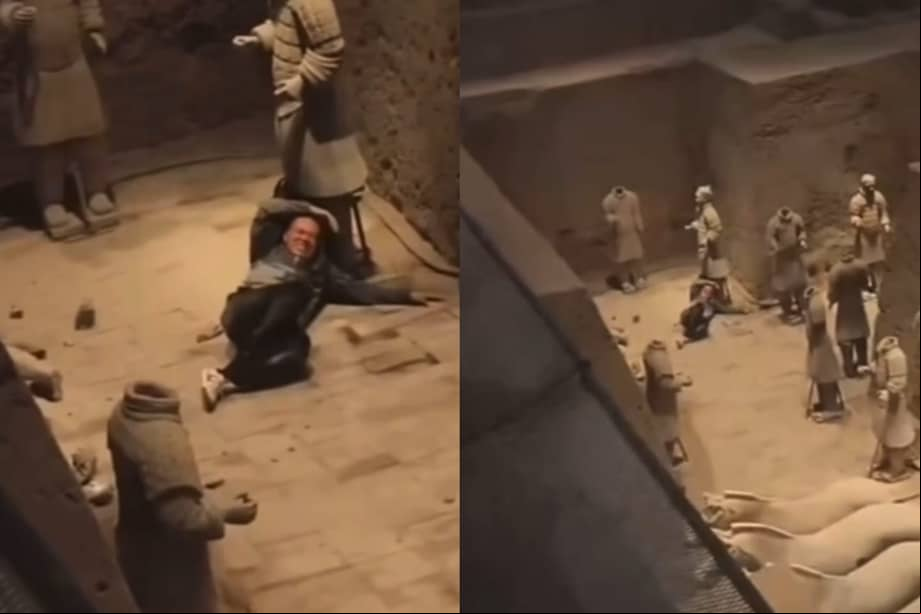 Imágenes del turista, de 30 años, que destruyó dos de las esculturas del Ejército de Terracota.